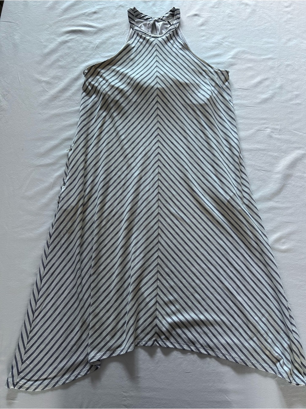 ExOfficio White Navy Striped High Neck Swing Dress Size M Travel